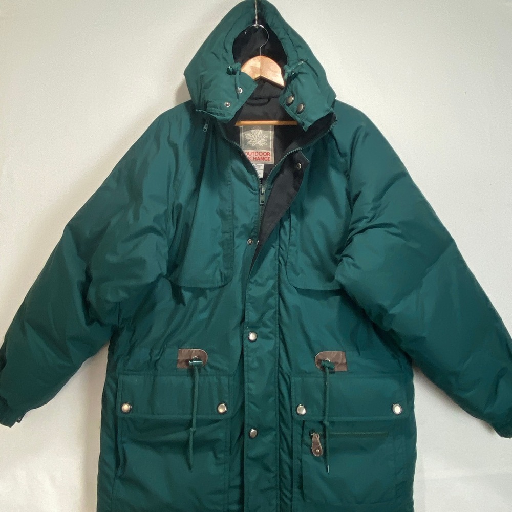 VTG Y2K Outdoor Exchange Down Parka mens sz M Green Hooded Winter‎ Coat